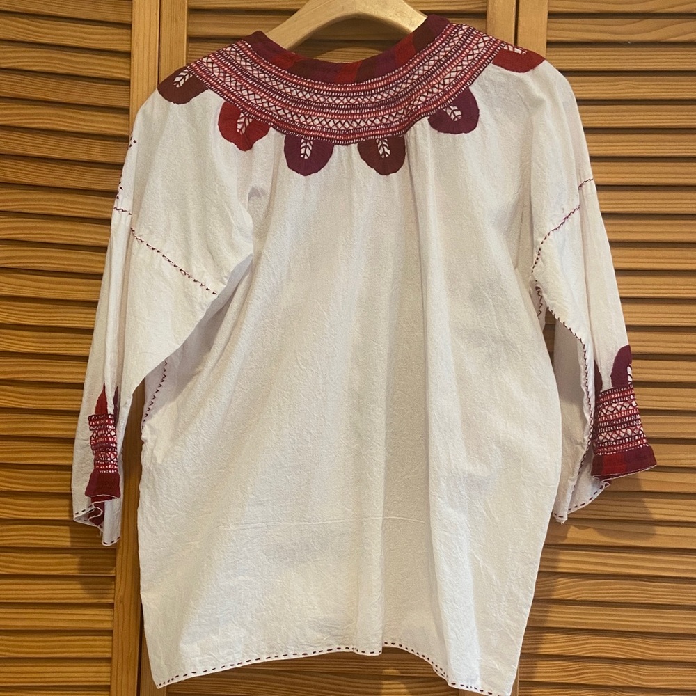Hand Embroidered Red and White Women's Top - Picture 2 of 7